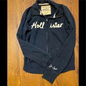 Large navy blue hollister zip up sweatshirt